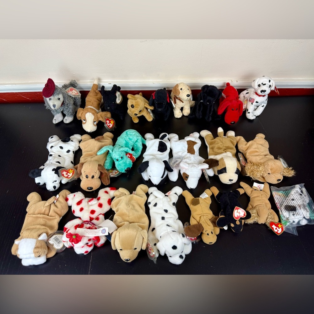 TY Beanie Babies Dogs Plush Lot 24 W/ Tags No Duplicate Excellent Condition